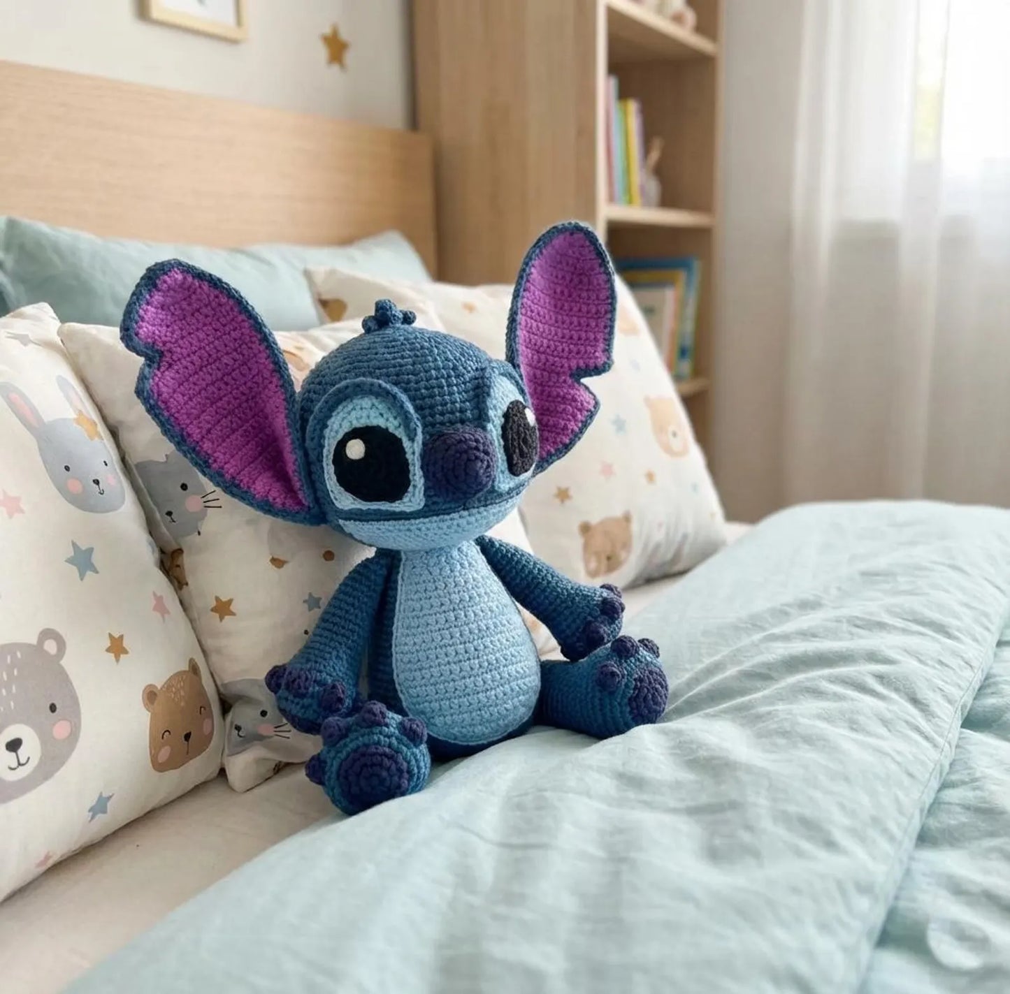 Stitch Amigurumi Häkelanleitung PDF: Blaues Alien Plüsch - Englisch, Deutsch, Französisch