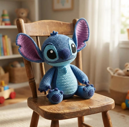 Stitch Amigurumi Häkelanleitung PDF: Blaues Alien Plüsch - Englisch, Deutsch, Französisch