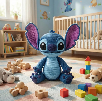 Stitch Amigurumi Häkelanleitung PDF: Blaues Alien Plüsch - Englisch, Deutsch, Französisch
