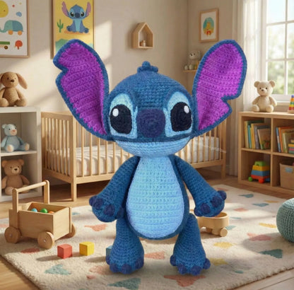 Stitch Amigurumi Häkelanleitung PDF: Blaues Alien Plüsch - Englisch, Deutsch, Französisch