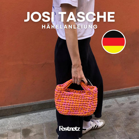 JOSI-TASCHE | Häkelanleitung für eine kleine, dicke Handtasche, T-Shirt-Garn, deutsches PDF-Dokument | Festnetztaschen