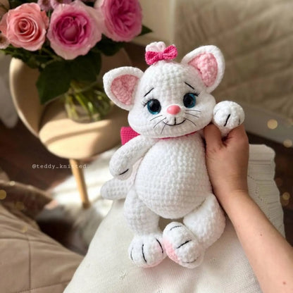 Häkelanleitung für eine Katze: Kätzchen mit Schleife – Einfaches Plüsch-Amigurumi-Kätzchen