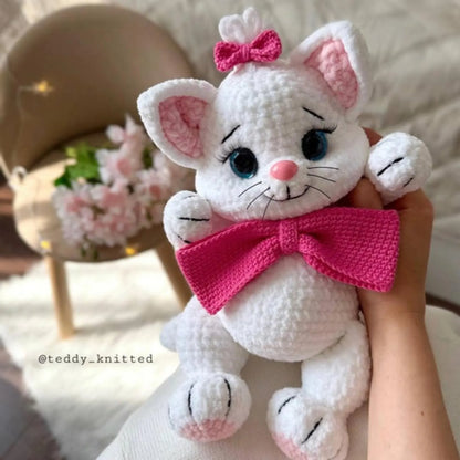 Häkelanleitung für eine Katze: Kätzchen mit Schleife – Einfaches Plüsch-Amigurumi-Kätzchen