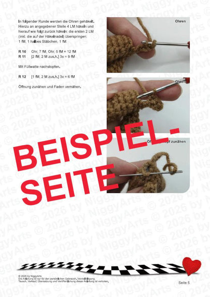 Mini-Elch fast ohne Zusammennähen PDF Häkelanleitung | einfaches Amigurumi häkeln| Häkeltier Häkeltutorial in deutsch und englisch