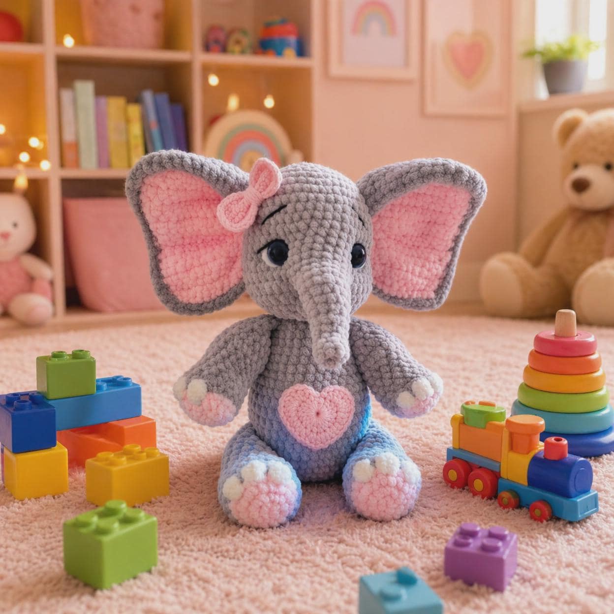 Einfaches häkeln Elefanten Muster, Amigurumi Digital Download PDF, süßes Tierspielzeug, Patron häkeln Elefanten, neues Baby Geschenk