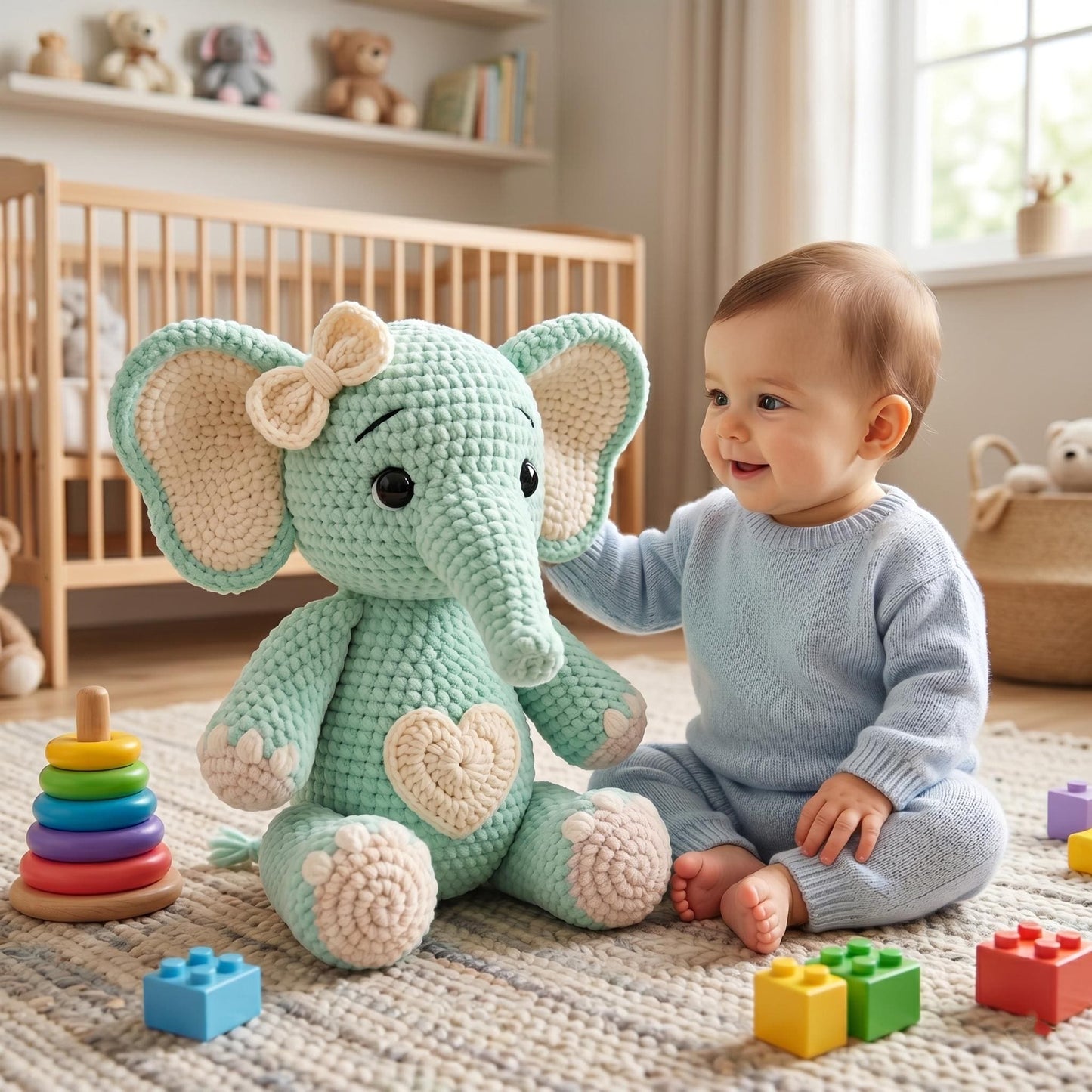 Einfaches häkeln Elefanten Muster, Amigurumi Digital Download PDF, süßes Tierspielzeug, Patron häkeln Elefanten, neues Baby Geschenk
