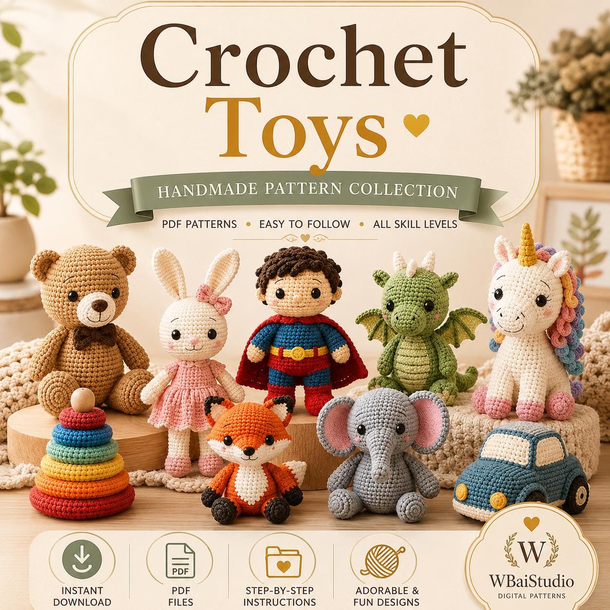 Mega-Häkelmuster-Bundle (PDF) | Amigurumi-Muster-Megasammlung | Anfängerfreundliches Plüschtier-Muster | Niedliches Tier | Sofort-Download