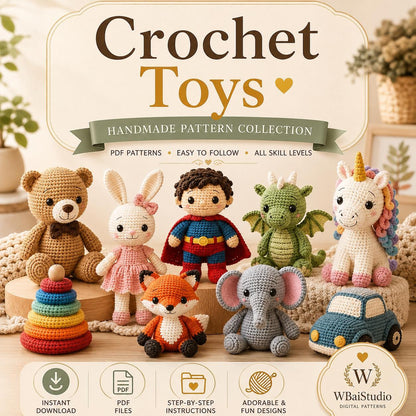 Mega-Häkelmuster-Bundle (PDF) | Amigurumi-Muster-Megasammlung | Anfängerfreundliches Plüschtier-Muster | Niedliches Tier | Sofort-Download