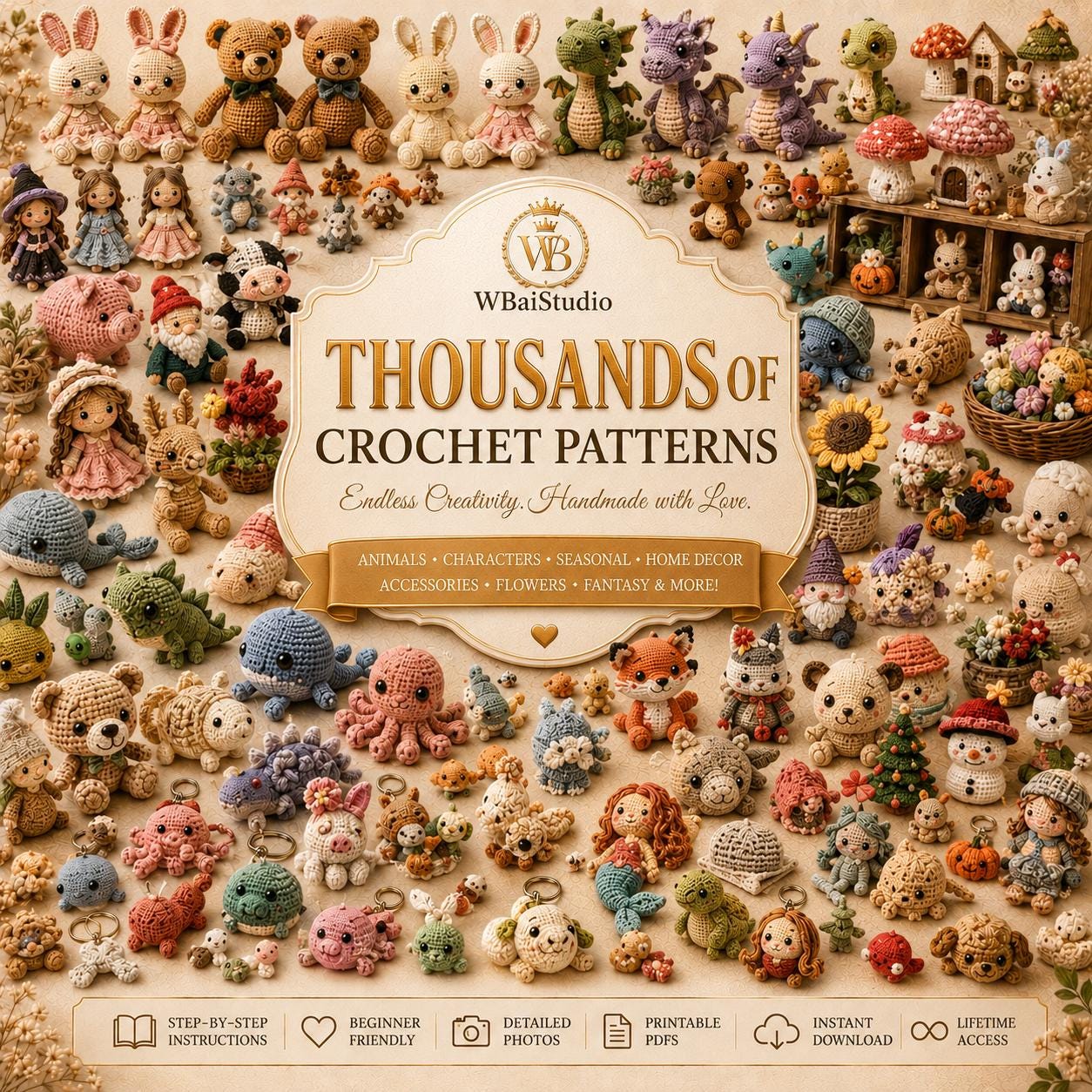 Mega-Häkelmuster-Bundle (PDF) | Amigurumi-Muster-Megasammlung | Anfängerfreundliches Plüschtier-Muster | Niedliches Tier | Sofort-Download
