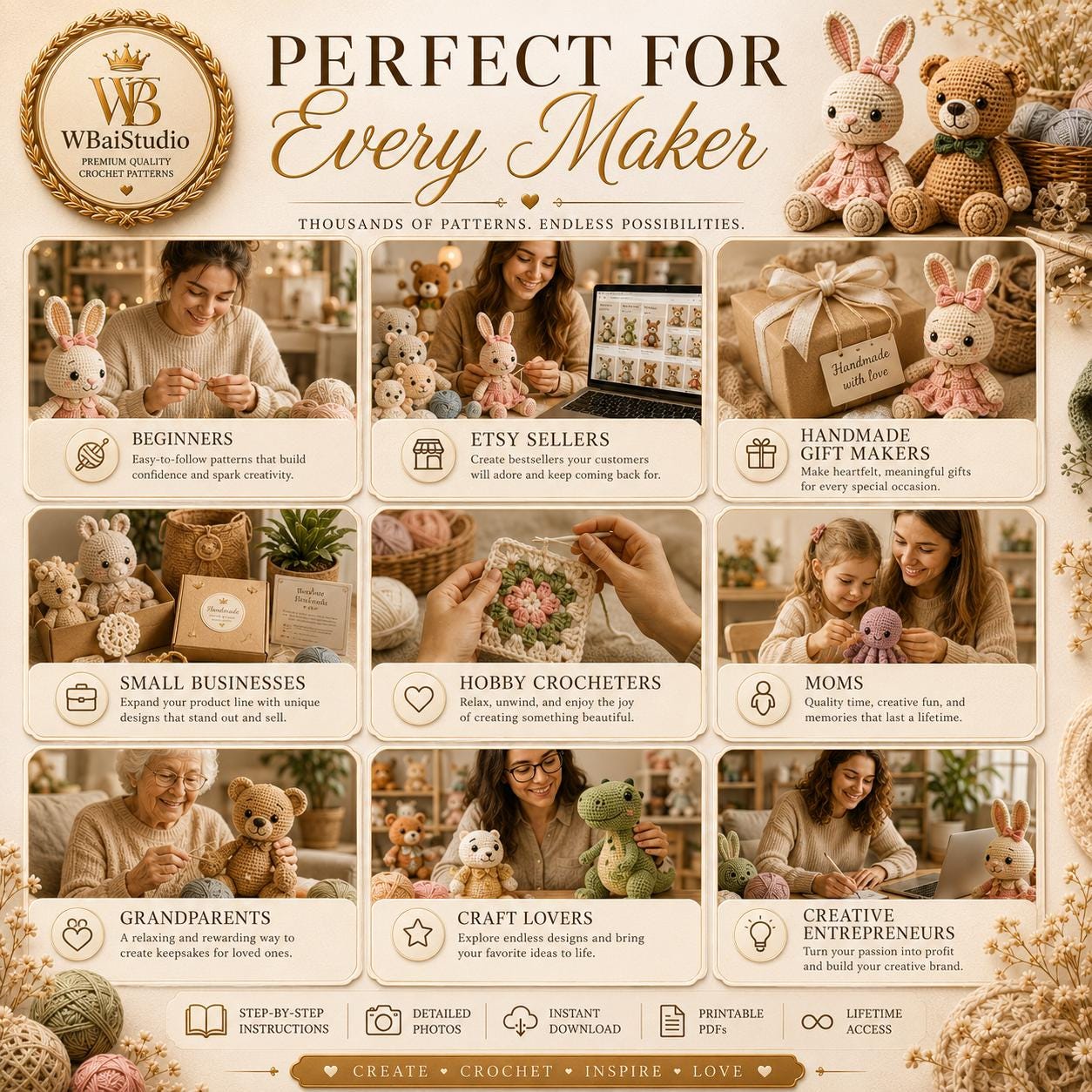 Mega-Häkelmuster-Bundle (PDF) | Amigurumi-Muster-Megasammlung | Anfängerfreundliches Plüschtier-Muster | Niedliches Tier | Sofort-Download