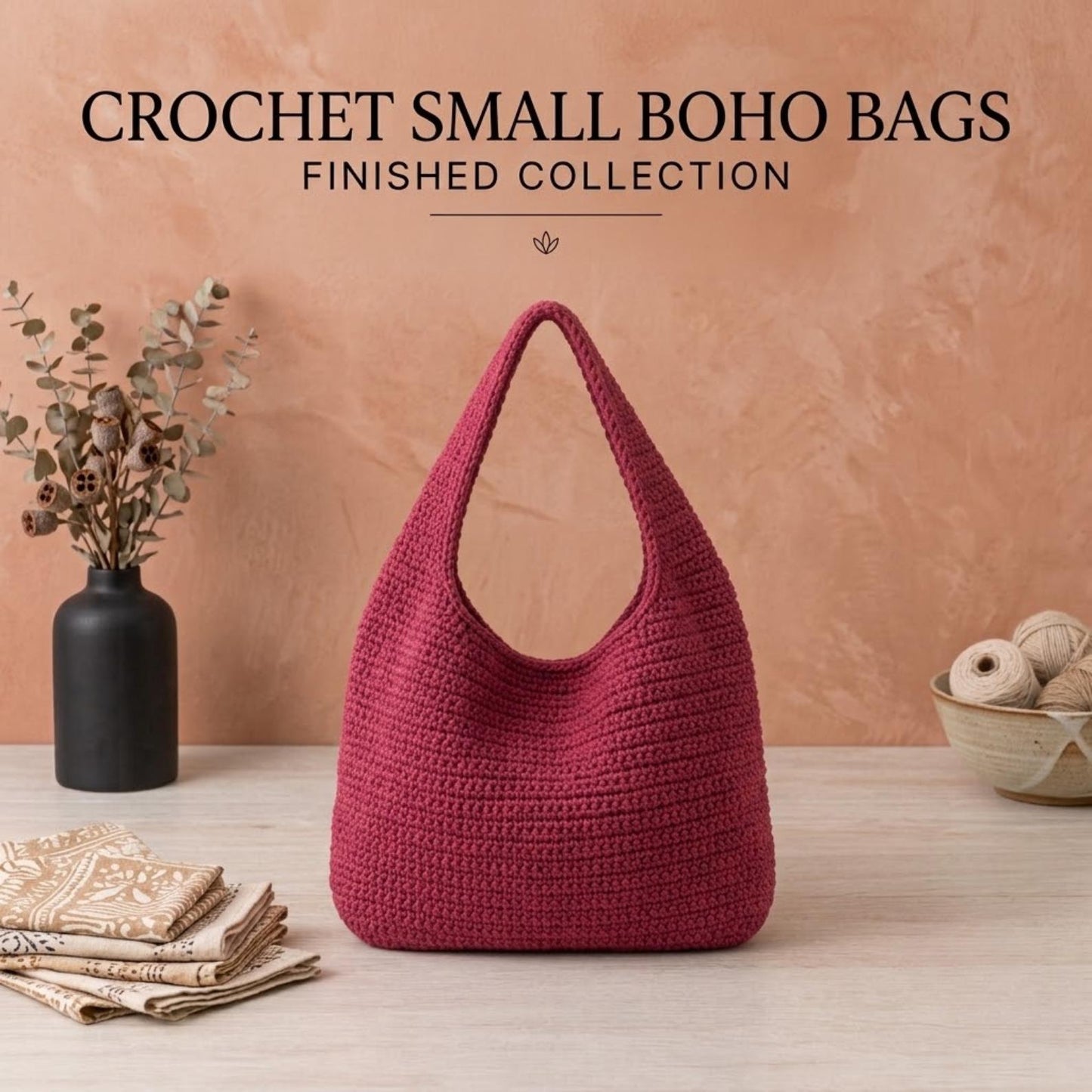 Häkelanleitung für eine Hobo-Tasche (PDF), lässige Tragetasche, einfache lässige Handtasche, nur auf Englisch, US-amerikanische Häkelbegriffe, 3 Größen (Klein, Mittel, Groß)