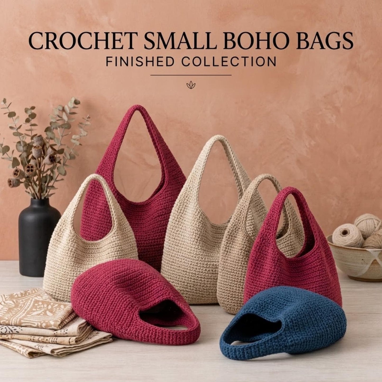 Häkelanleitung für eine Hobo-Tasche (PDF), lässige Tragetasche, einfache lässige Handtasche, nur auf Englisch, US-amerikanische Häkelbegriffe, 3 Größen (Klein, Mittel, Groß)