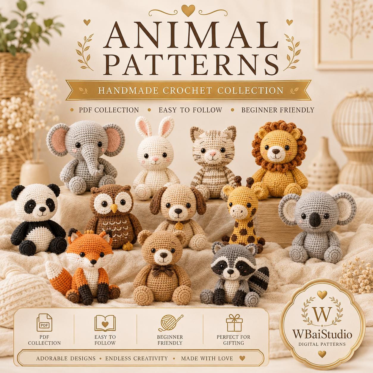 Mega-Häkelmuster-Bundle (PDF) | Amigurumi-Muster-Megasammlung | Anfängerfreundliches Plüschtier-Muster | Niedliches Tier | Sofort-Download