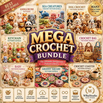 Mega-Häkelmuster-Bundle (PDF) | Amigurumi-Muster-Megasammlung | Anfängerfreundliches Plüschtier-Muster | Niedliches Tier | Sofort-Download