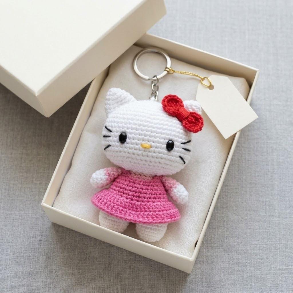 Häkelanleitung für einen Katzen-Schlüsselanhänger, Mini-Kätzchen-Amigurumi-PDF, Anleitung für einen Katzen-Taschenanhänger, einfacher Häkel-Schlüsselanhänger, digitaler Download.