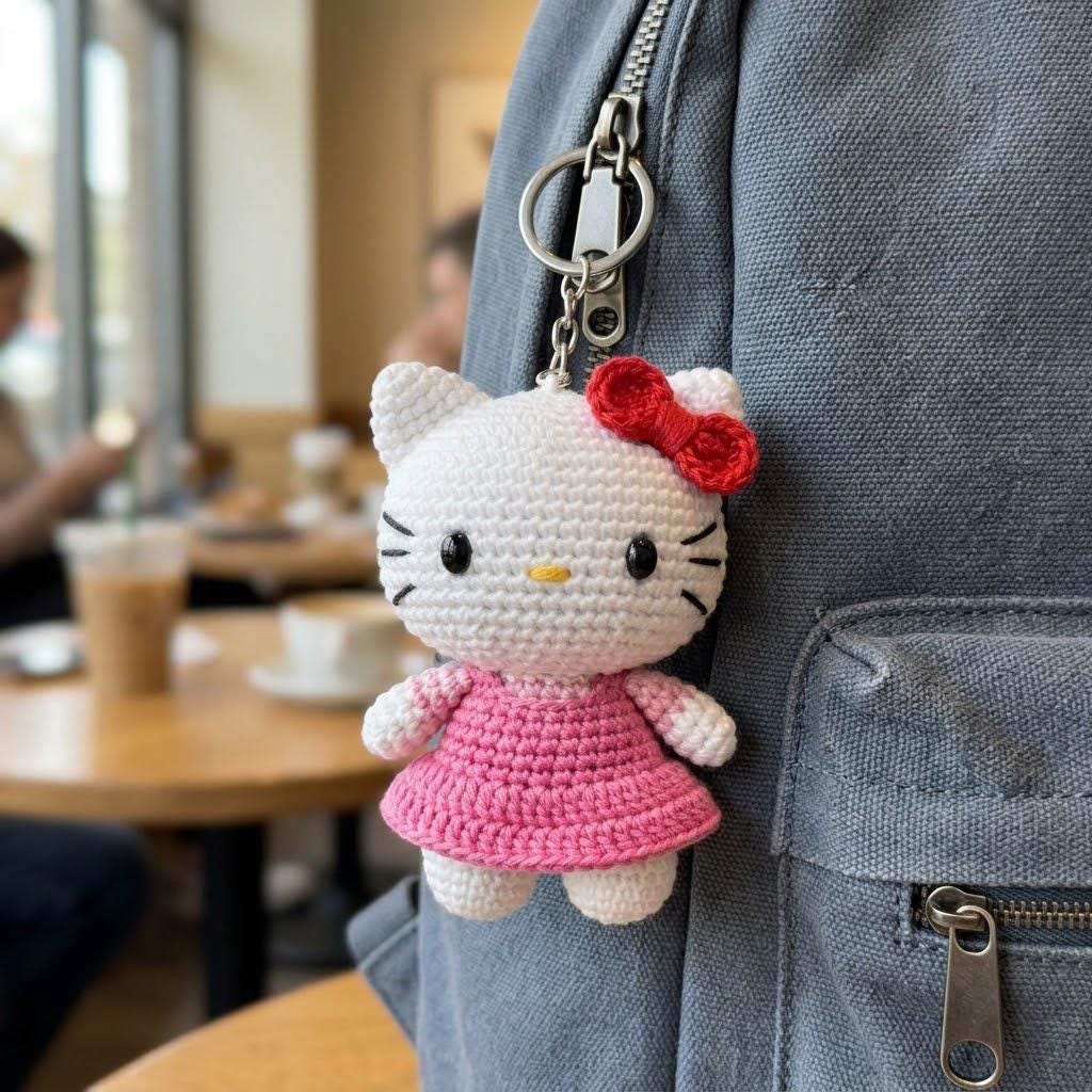 Häkelanleitung für einen Katzen-Schlüsselanhänger, Mini-Kätzchen-Amigurumi-PDF, Anleitung für einen Katzen-Taschenanhänger, einfacher Häkel-Schlüsselanhänger, digitaler Download.
