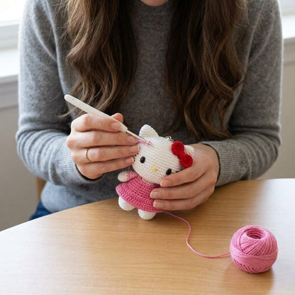 Häkelanleitung für einen Katzen-Schlüsselanhänger, Mini-Kätzchen-Amigurumi-PDF, Anleitung für einen Katzen-Taschenanhänger, einfacher Häkel-Schlüsselanhänger, digitaler Download.