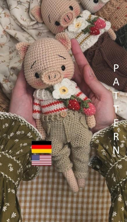 Häkelanleitung, Häkelanleitung, ELLIOT das Erdbeerferkel, ENGLISCHE Häkelanleitung, Amigurumi, Deutsche Anleitung