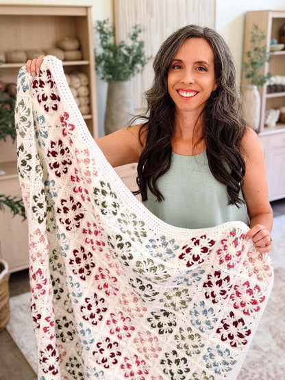 HÄKELANLEITUNG + VIDEO: Blossom Granny Square-Decke | Flower Granny Square-Decke | 9 Größen von Lovey bis Twin | Sofortiger PDF-Download