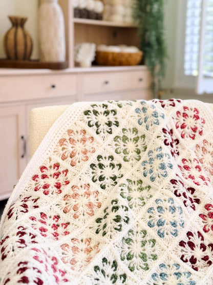 HÄKELANLEITUNG + VIDEO: Blossom Granny Square-Decke | Flower Granny Square-Decke | 9 Größen von Lovey bis Twin | Sofortiger PDF-Download