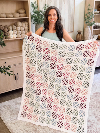 HÄKELANLEITUNG + VIDEO: Blossom Granny Square-Decke | Flower Granny Square-Decke | 9 Größen von Lovey bis Twin | Sofortiger PDF-Download