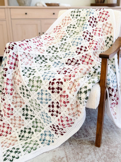 HÄKELANLEITUNG + VIDEO: Blossom Granny Square-Decke | Flower Granny Square-Decke | 9 Größen von Lovey bis Twin | Sofortiger PDF-Download