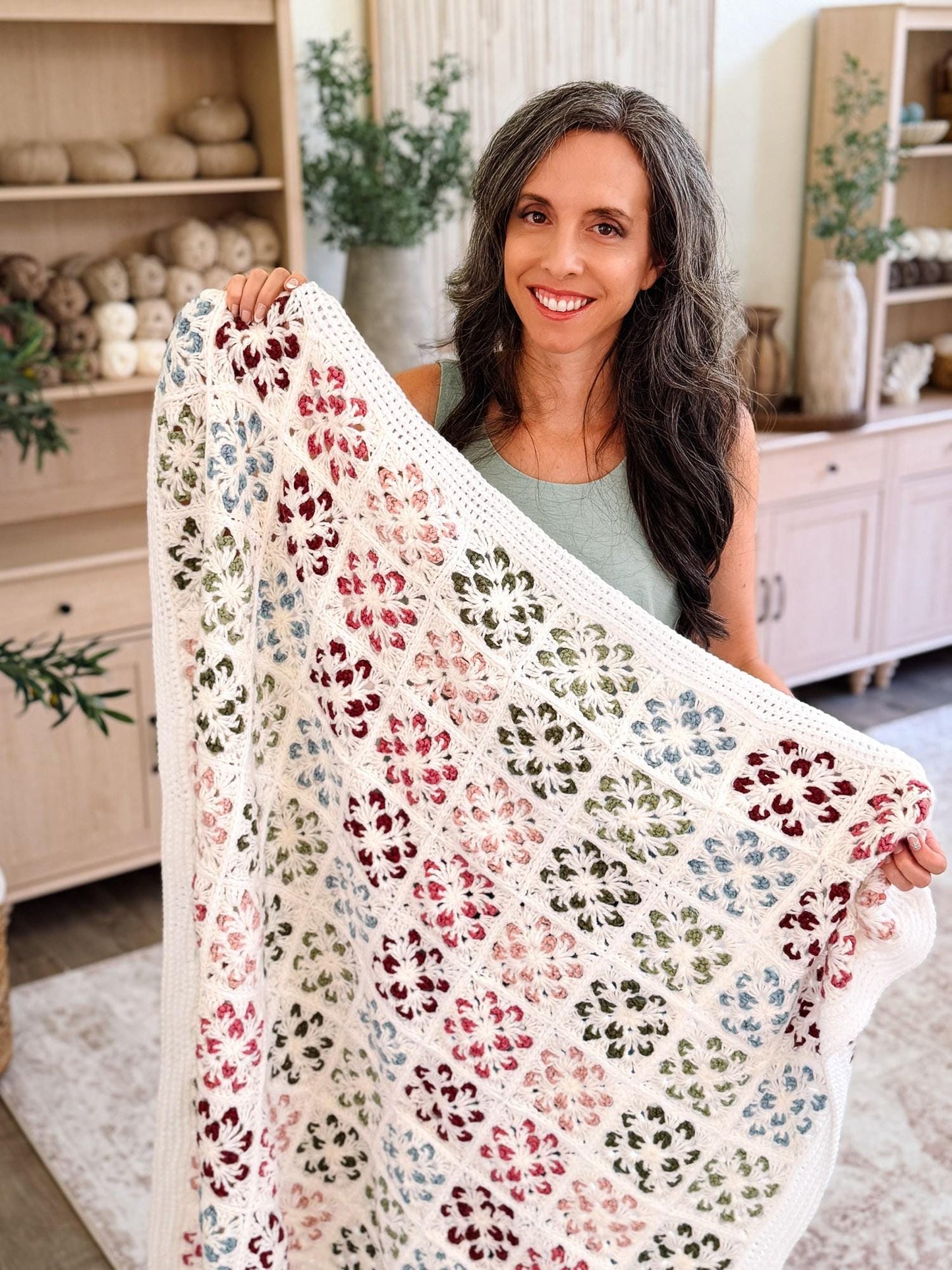 HÄKELANLEITUNG + VIDEO: Blossom Granny Square-Decke | Flower Granny Square-Decke | 9 Größen von Lovey bis Twin | Sofortiger PDF-Download