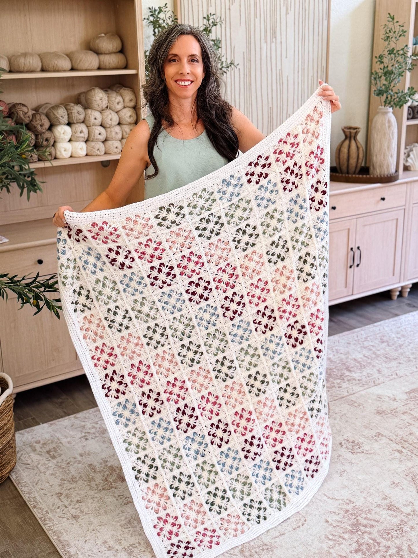 HÄKELANLEITUNG + VIDEO: Blossom Granny Square-Decke | Flower Granny Square-Decke | 9 Größen von Lovey bis Twin | Sofortiger PDF-Download