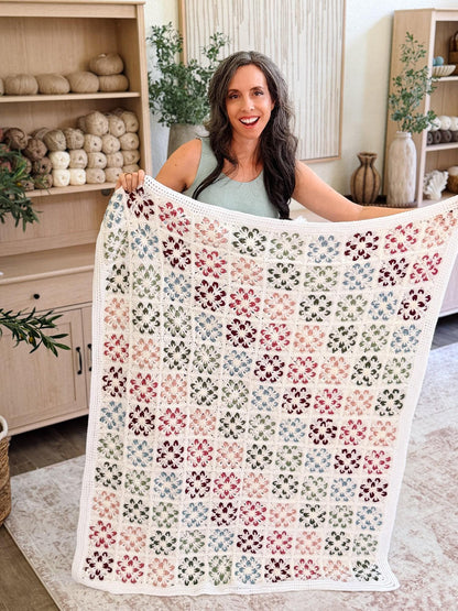 HÄKELANLEITUNG + VIDEO: Blossom Granny Square-Decke | Flower Granny Square-Decke | 9 Größen von Lovey bis Twin | Sofortiger PDF-Download